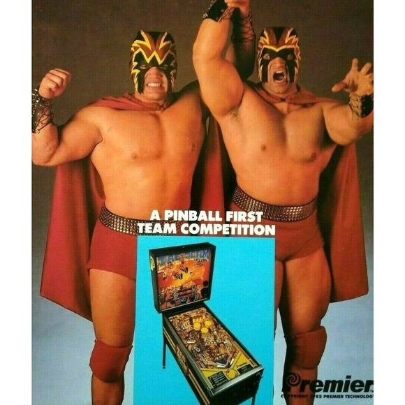 Tag Team Pinball Flyer Original 1985 Wrestling Sports 8.5" x 11" Vintage Retro - Picture 1 of 3
